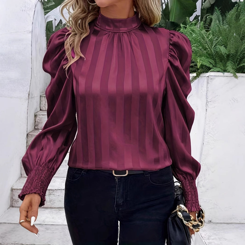 Damen Bluse mit Hochkragen und Puffärmeln Sovae