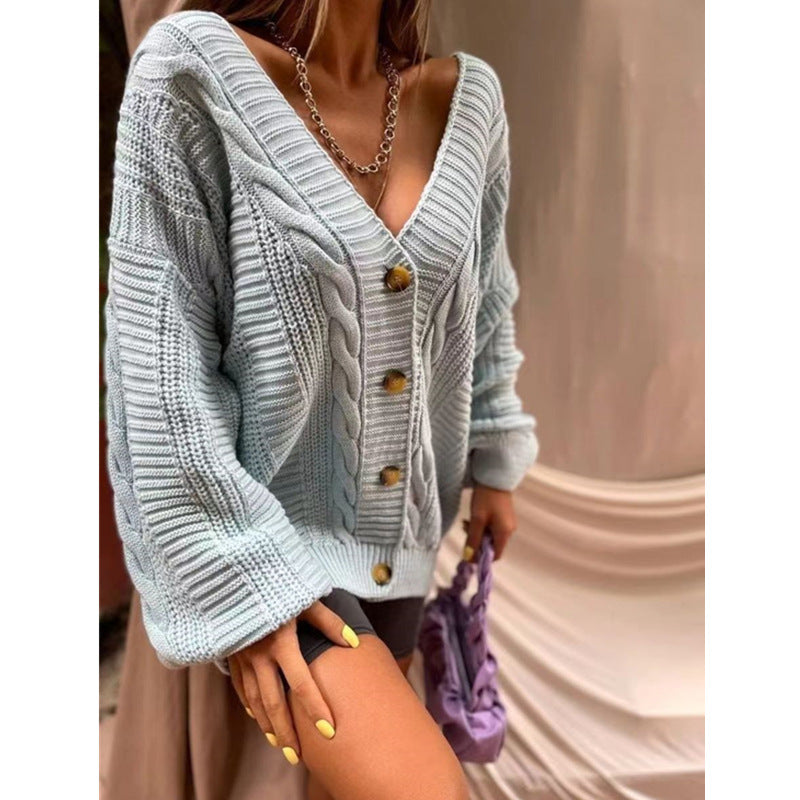 Damen Kuschelige Strickjacke mit tiefem V-Ausschnitt Sovae