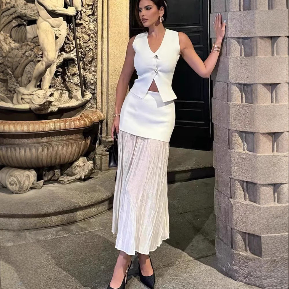 Damen plissierter Maxirock mit hohem Taillenbund und elegantem Faltenwurf Sovae