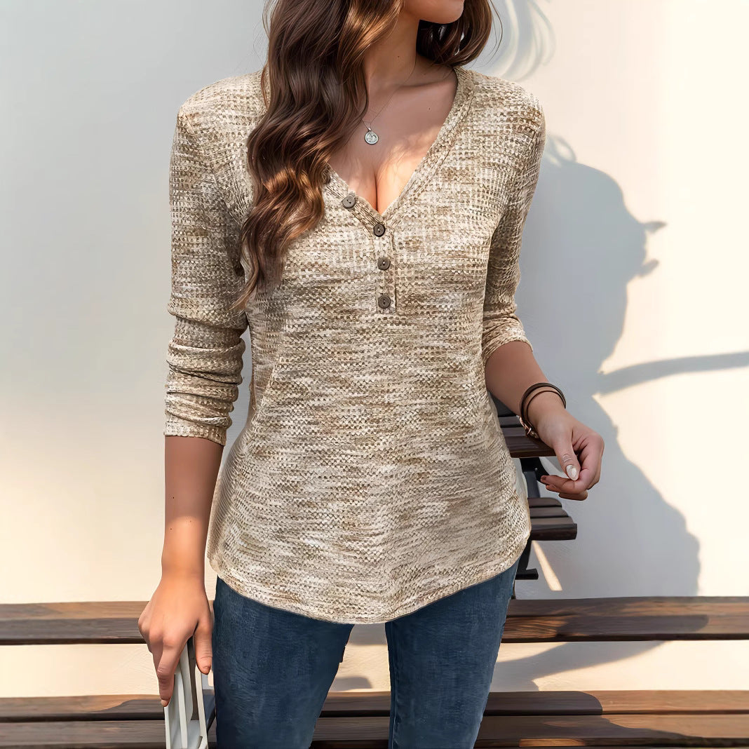 Damen Langarmshirt mit Knopfleiste und strukturierter Oberfläche Sovae