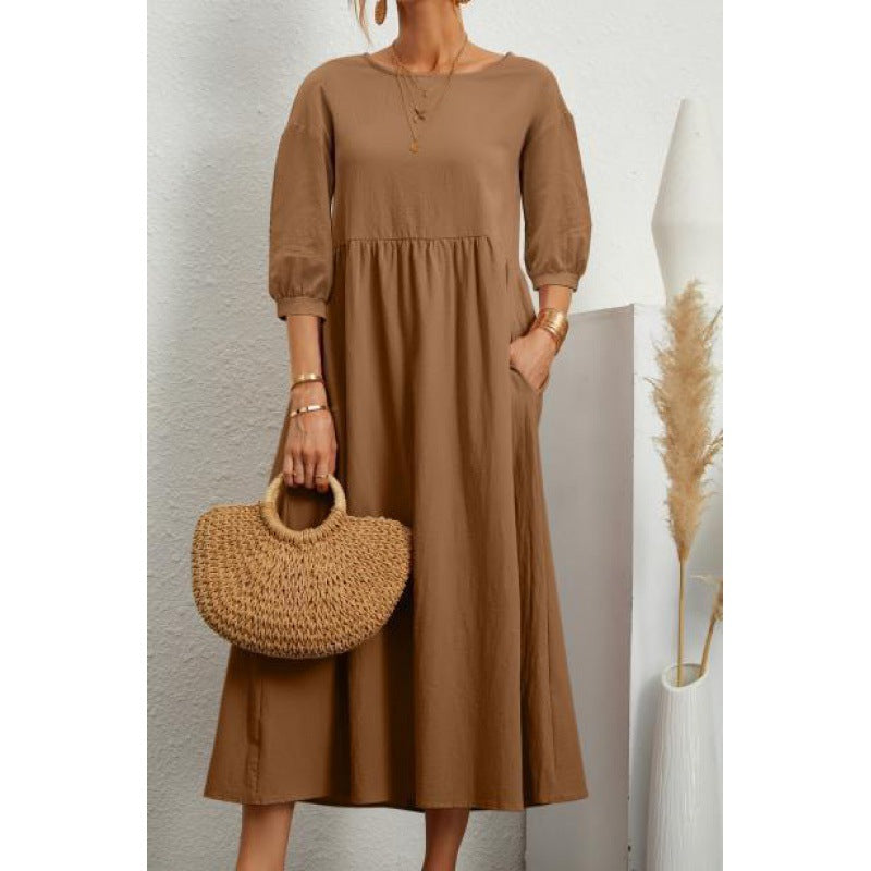 Damen Maxikleid mit lässigem Schnitt und voluminösen Ärmeln Sovae