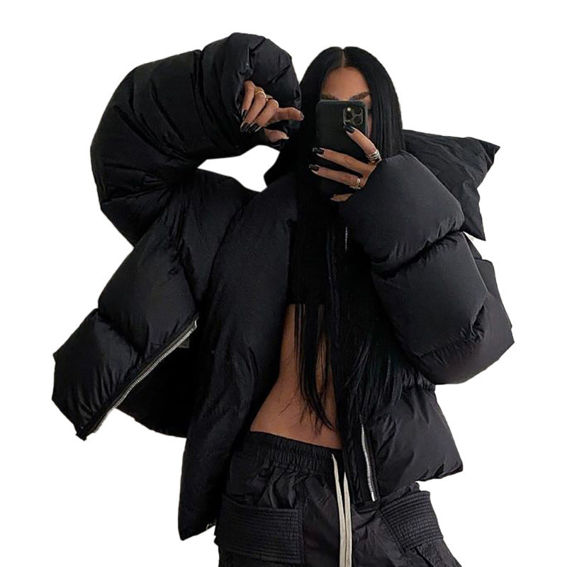 Damen modische Oversized Daunenjacke mit hochgezogenem Kragen Sovae