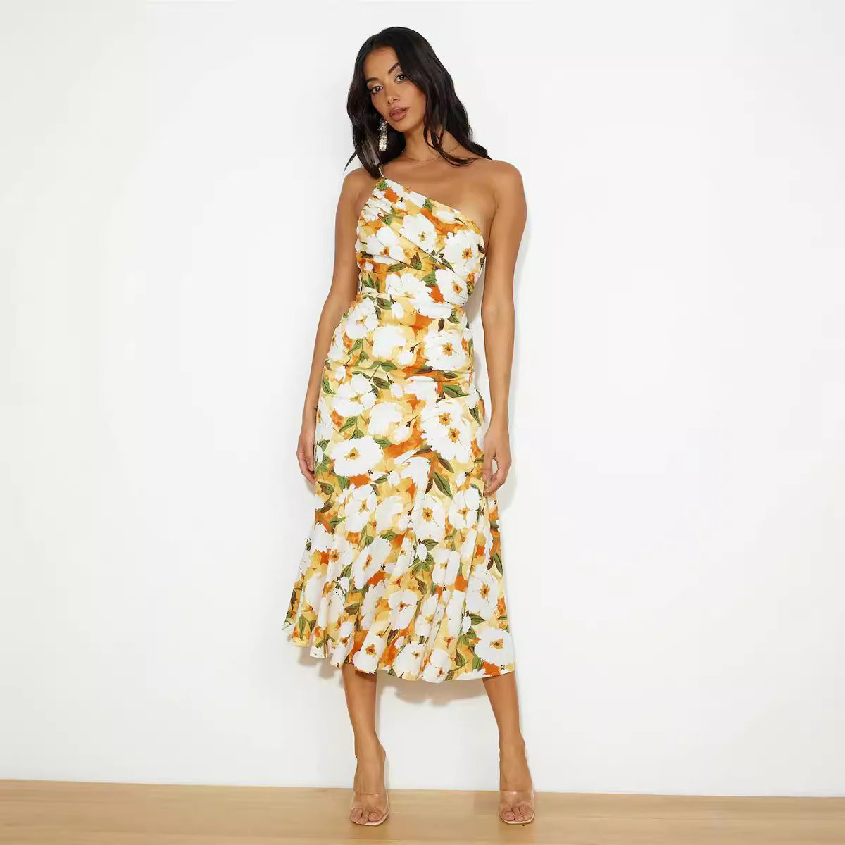 Damen Wickelkleid mit asymmetrischem Schnitt und blühendem Muster Sovae