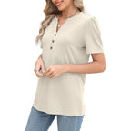 Damen modisches und bequemes Kurzarm-Shirt mit Knopfdetails Sovae