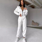 Damen sportlicher Jumpsuit mit Reißverschluss und Kapuze Sovae