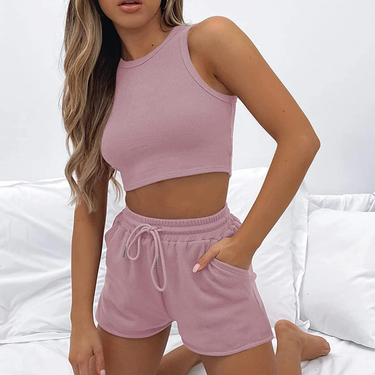 Damen Sportliches Crop-Top und Shorts Set Sovae