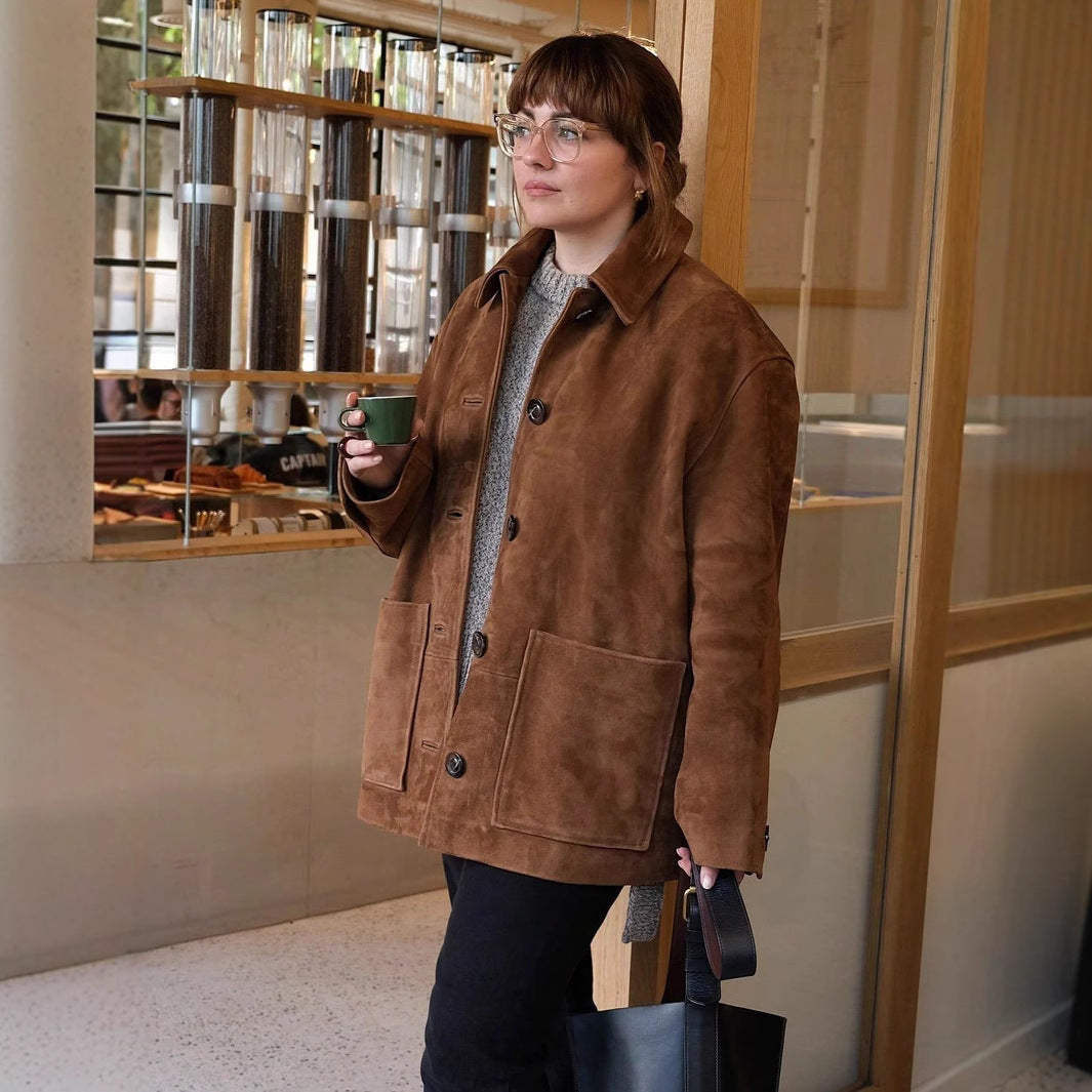 Damen elegante und bequeme Kunstlederjacke mit Taschen Sovae