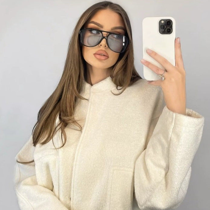 Damen lässige Fleecejacke mit geräumigen Taschen und elastischem Saum Sovae