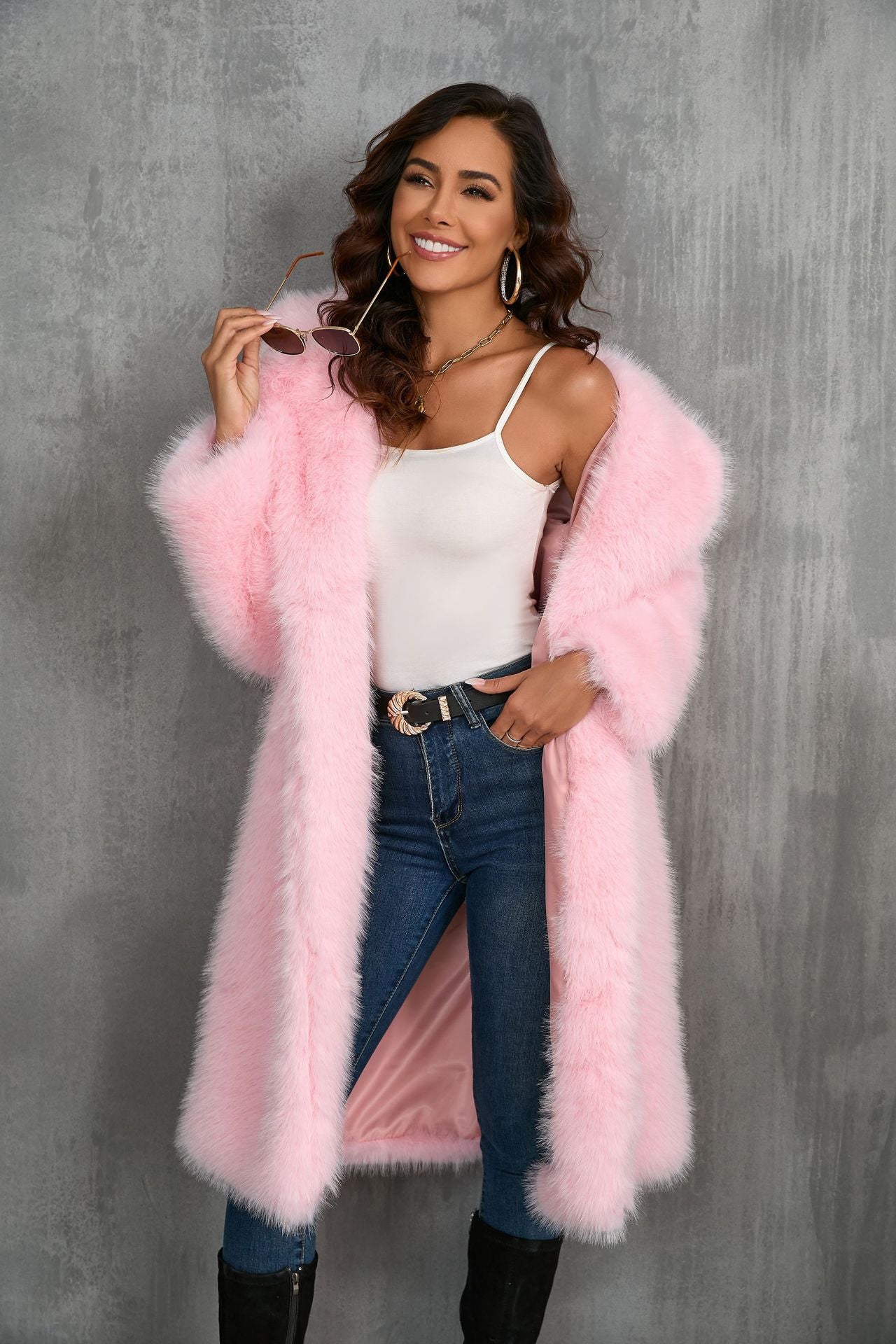 Damen Luxuriöser Kunstfellmantel mit elegantem Schnitt Sovae