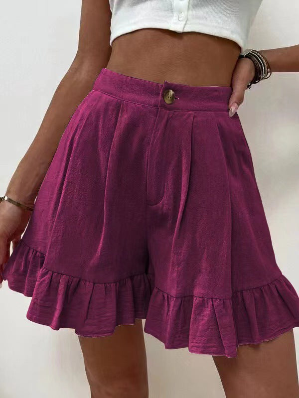 Damen Volant-Shorts mit elastischem Bund und seitlichen Taschen Sovae