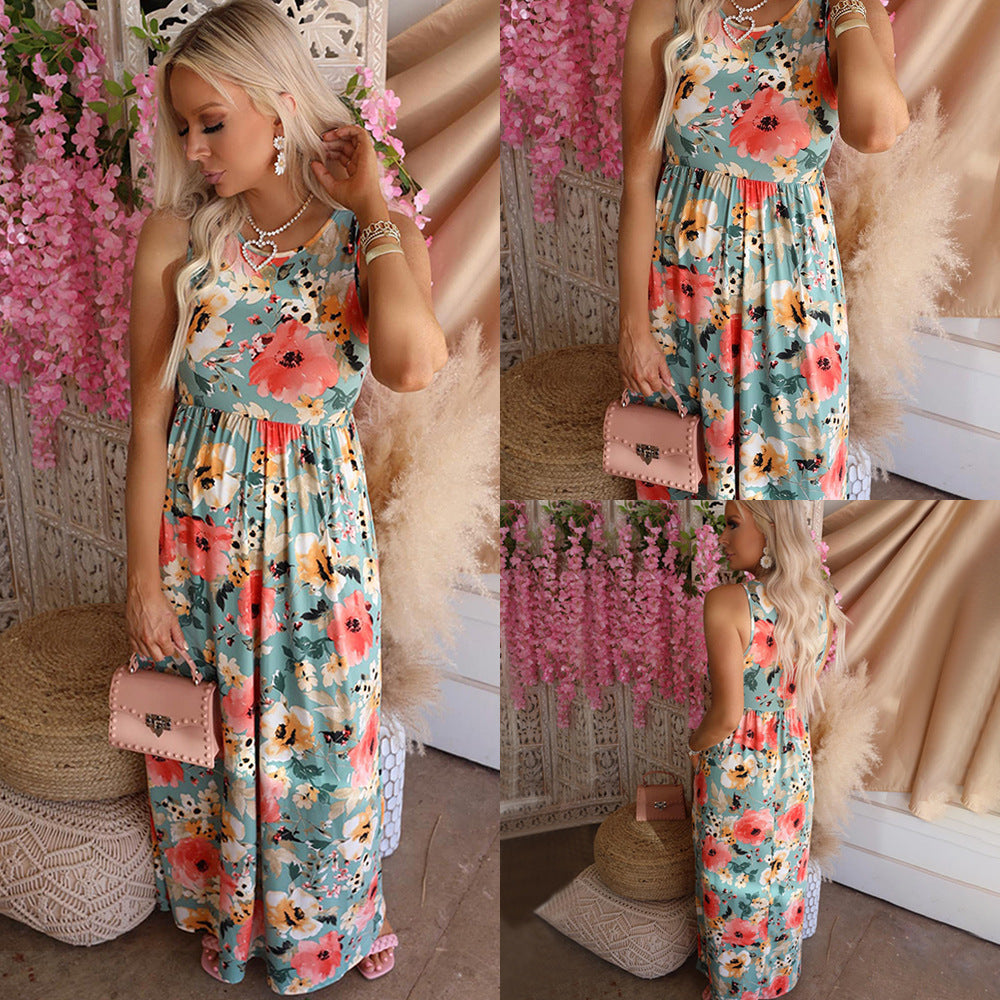 Damen Maxi-Kleid mit floralen Mustern Sovae