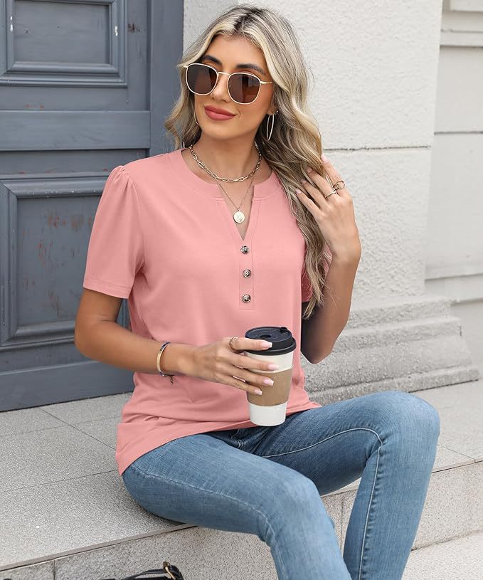 Damen modisches und bequemes Kurzarm-Shirt mit Knopfdetails Sovae