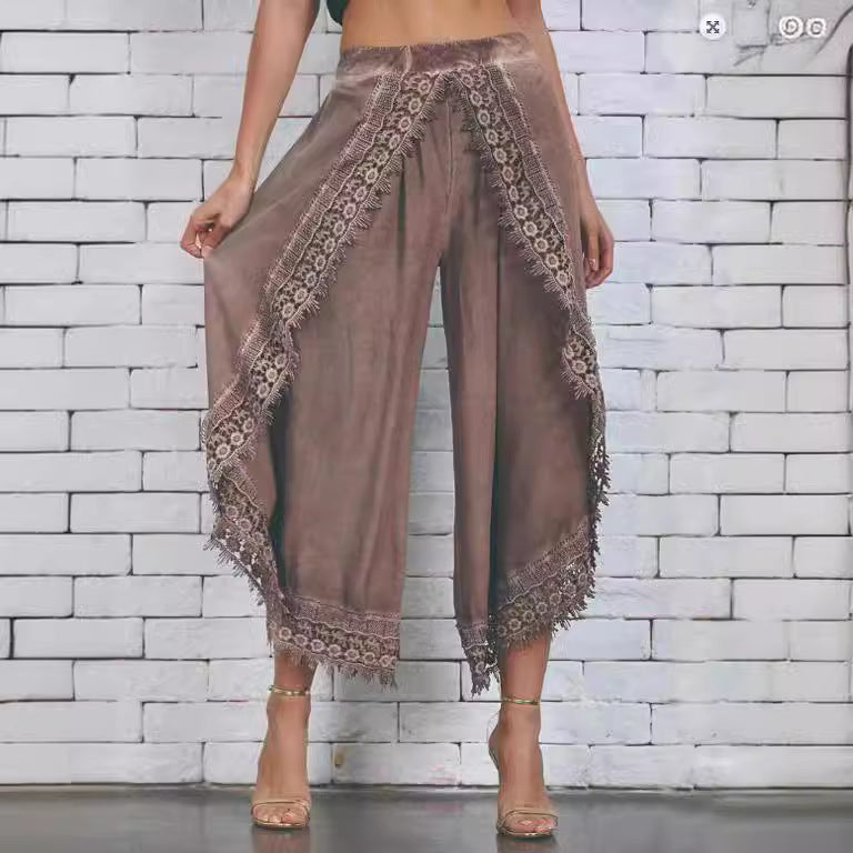 Damen luftige Palazzo-Hosen mit Spitzenakzenten Sovae