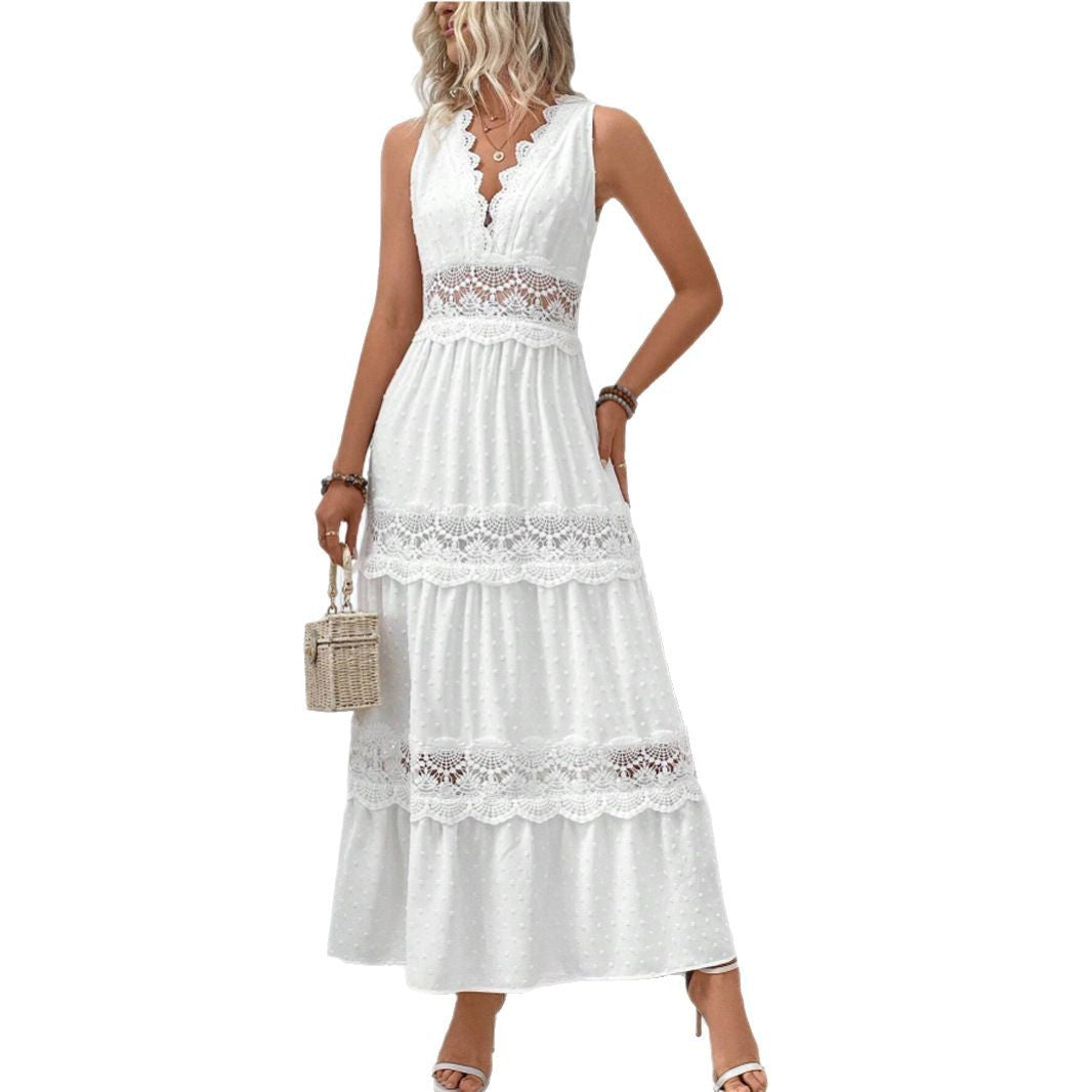 Damen Elegantes Maxikleid mit gehäkelten Details Sovae