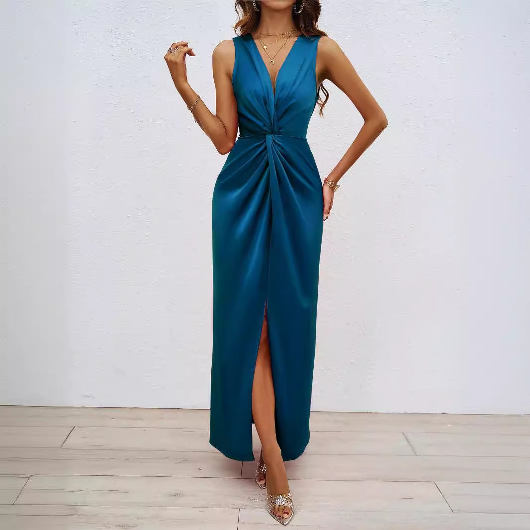 Damen elegantes Maxi-Kleid mit anspruchsvollem Wickeldesign und hohem Schlitz Sovae