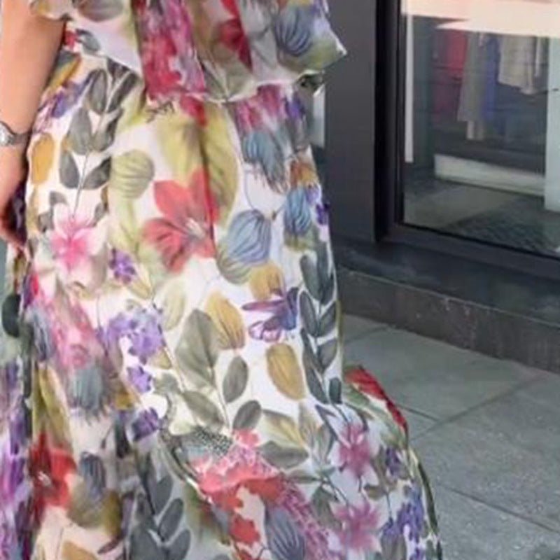 Damen maxilanges Kleid mit floralen Rüschendetails Sovae