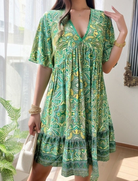 Damen luftiges Kurzarmkleid mit floralem Design Sovae