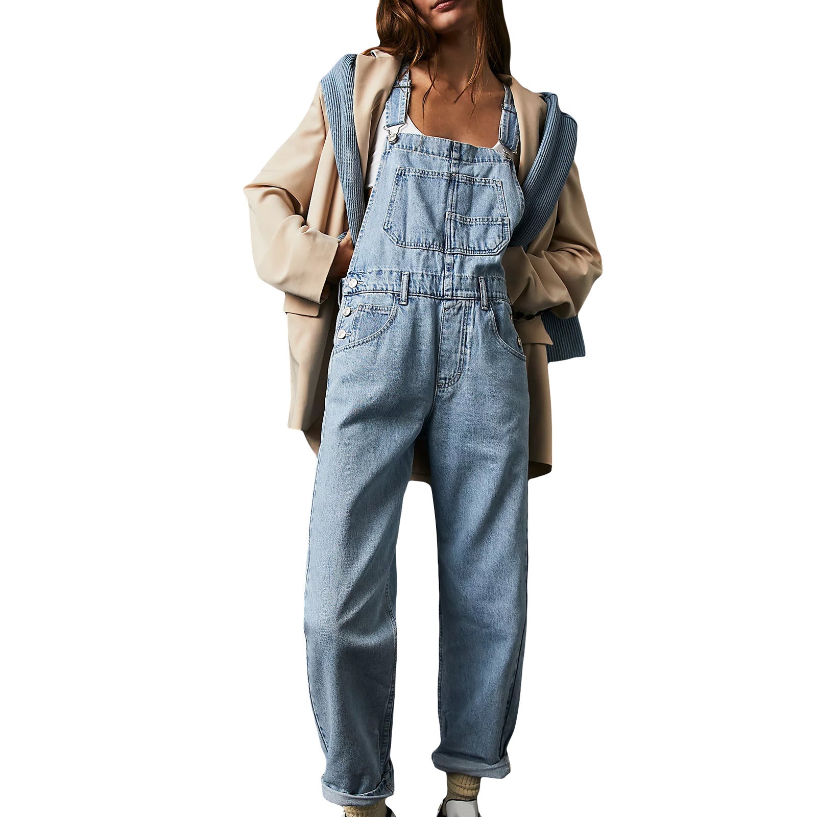 Damen Modische Denim-Latzhose mit verstellbaren Trägern und praktischen Taschen Sovae