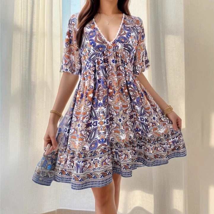 Damen luftiges Kurzarmkleid mit floralem Design Sovae