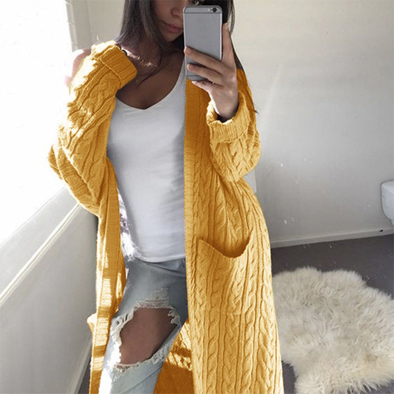 Damen Strickjacke mit Kabelmuster und großen Taschen Sovae
