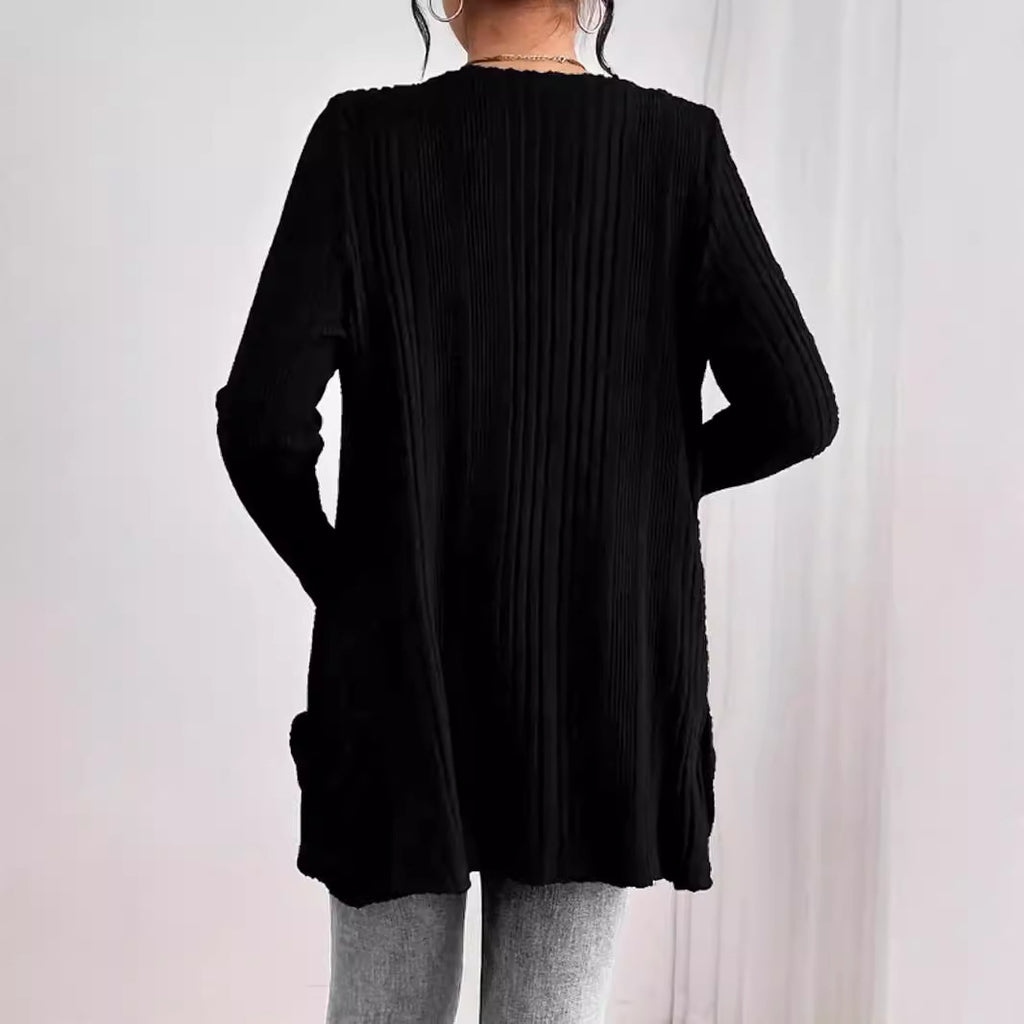 Damen lässiger Rippen-Strickcardigan mit aufgesetzten Taschen Sovae