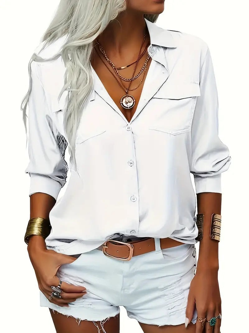 Damen lässige Bluse mit Taschen Sovae