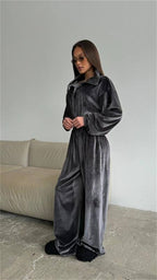 Damen luxuriöser Velours-Jumpsuit mit hohem Kragen Sovae