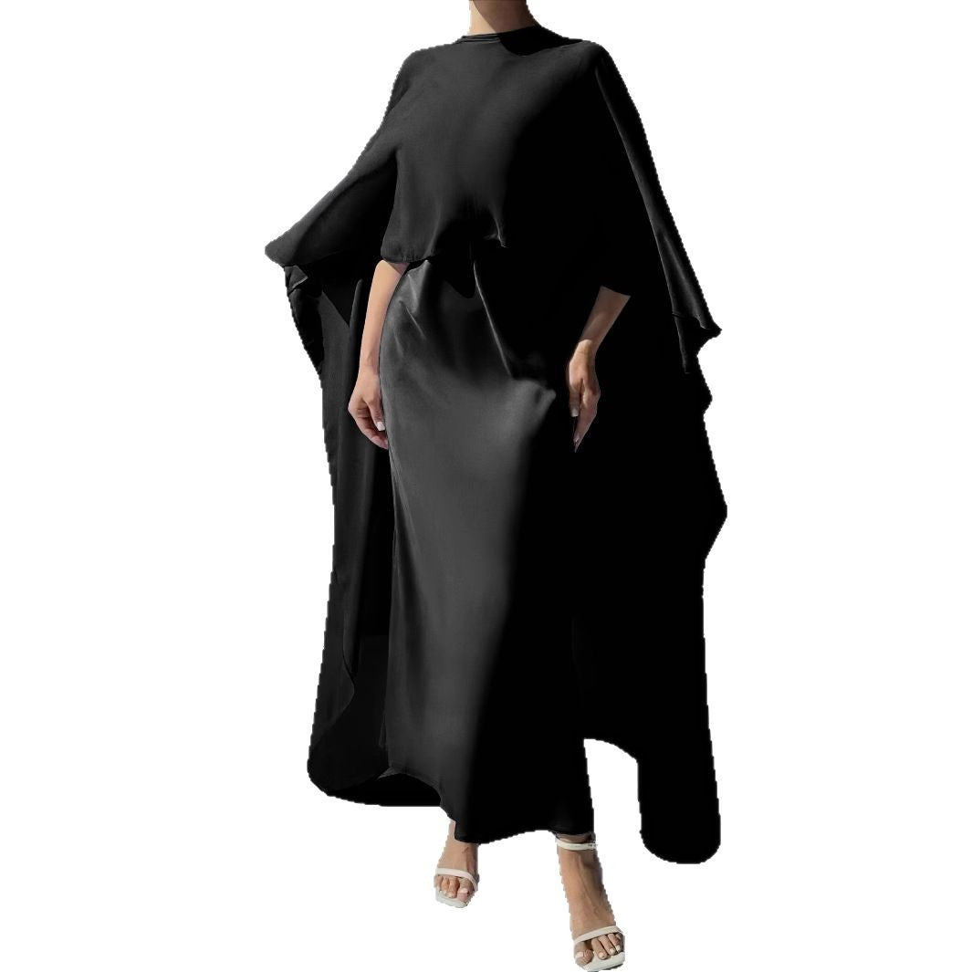 Damen Maxikleid mit fließendem Satin und transparentem Überwurf Sovae