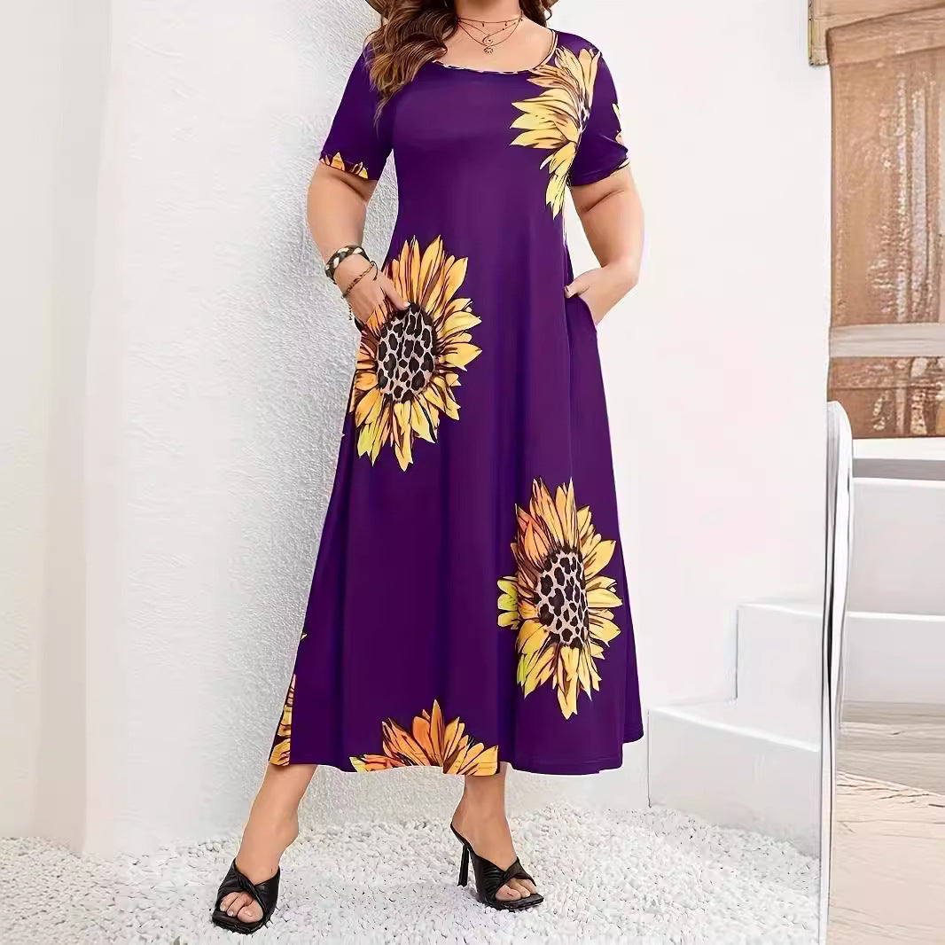 Damen Elegantes Maxikleid mit Blumenmuster und Taschen Sovae