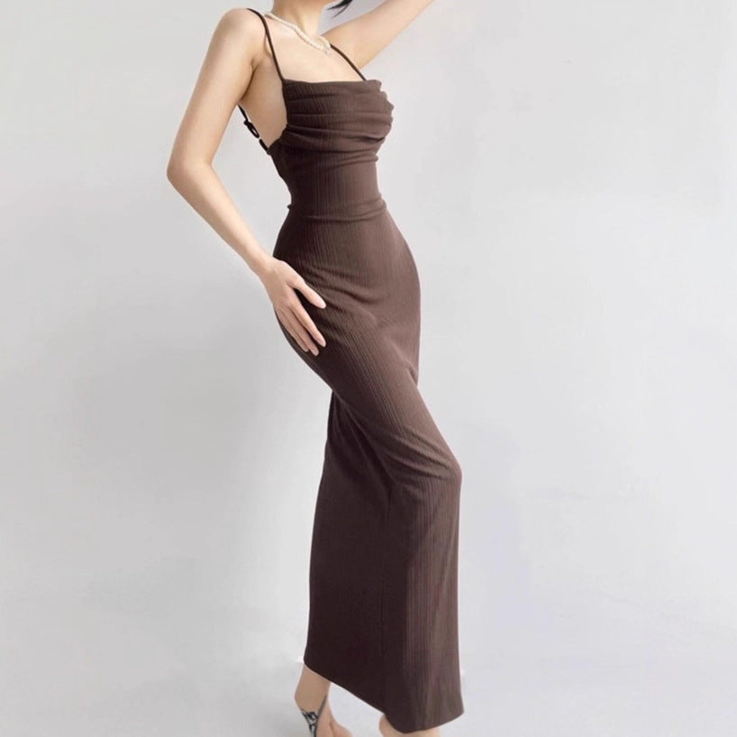 Damen Elegantes Maxikleid mit herausragendem Drapierungsdesign und schickem Spaghetti-Träger Sovae
