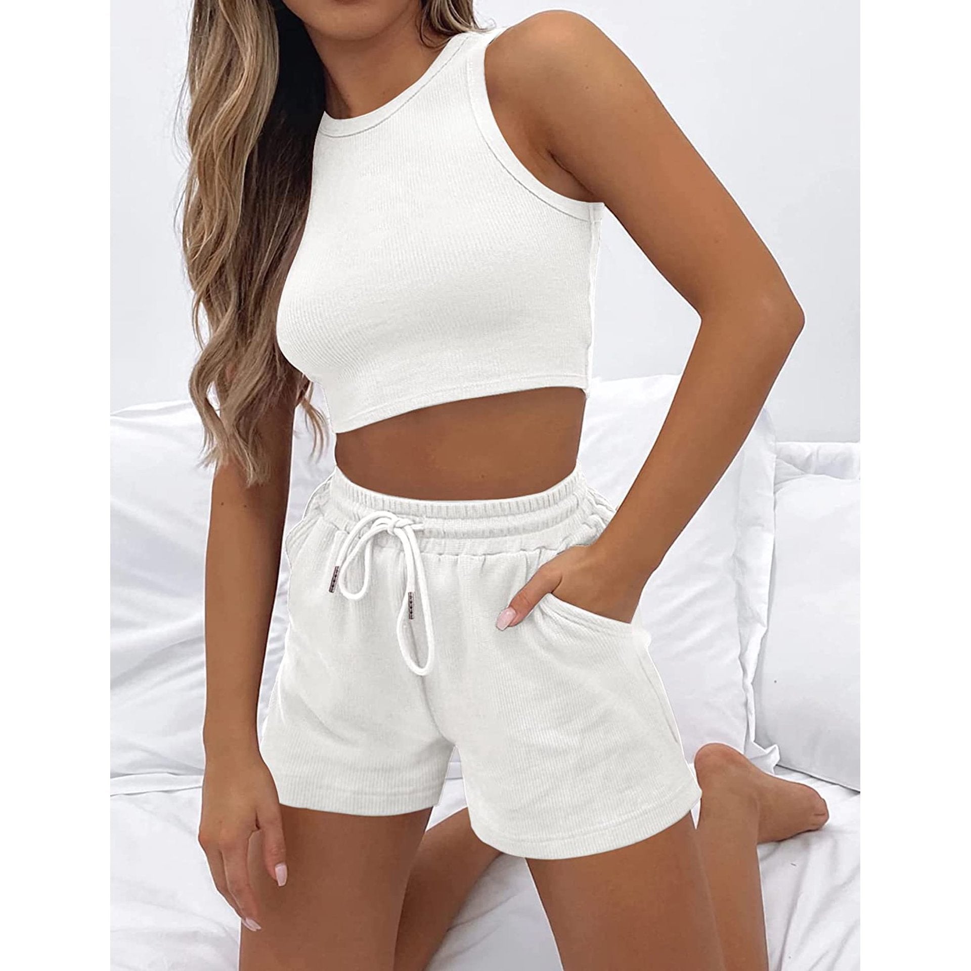 Damen Sportliches Crop-Top und Shorts Set Sovae