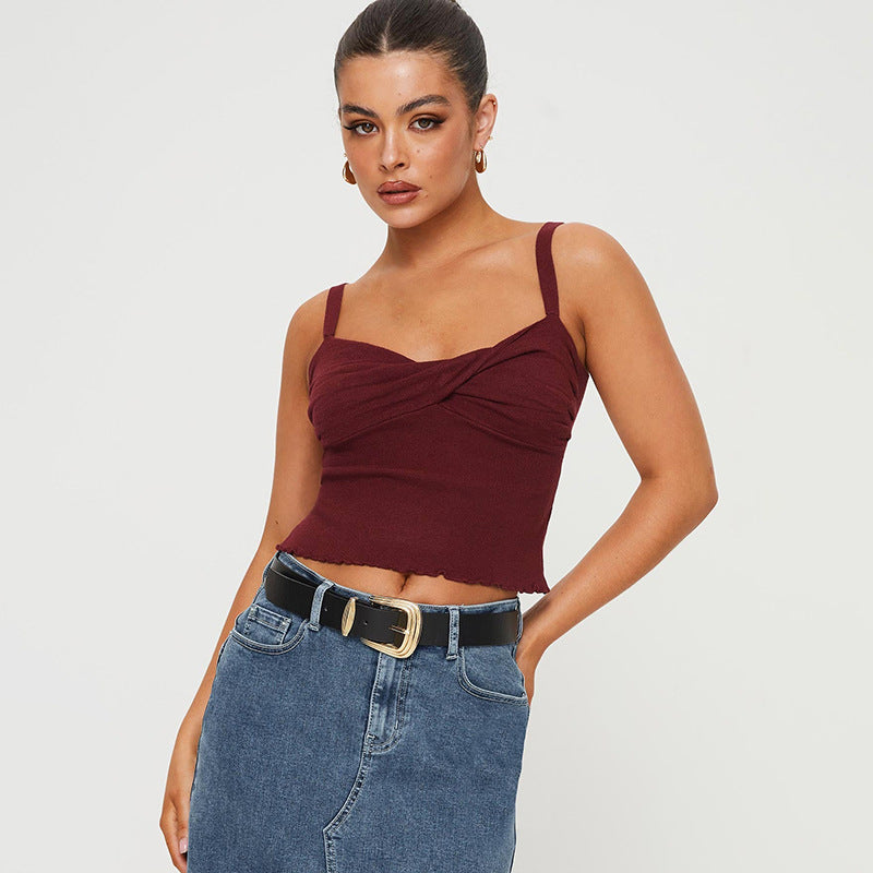 Damen cropped Top mit femininen Raffungen Sovae