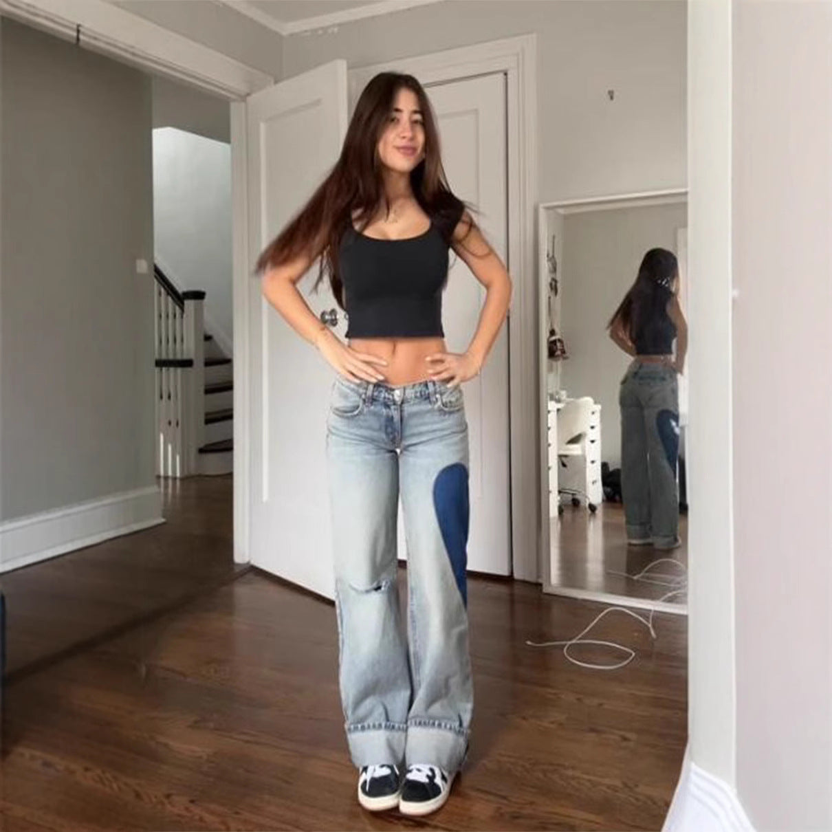 Damen Weit geschnittene Jeans mit einzigartigem Farbkontrast Sovae