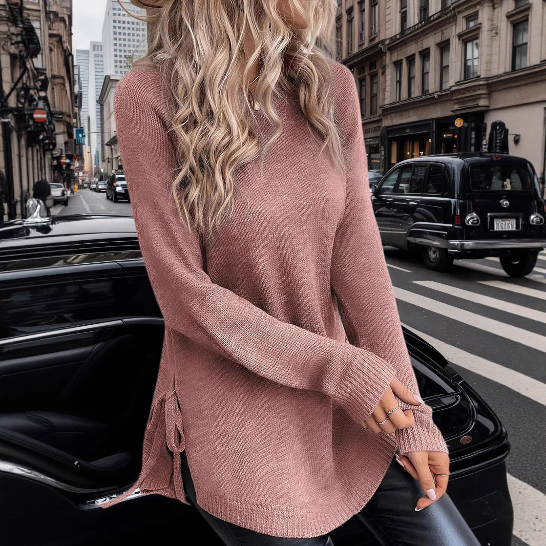 Damen lässiger Pullover mit seitlichen Bindebändern Sovae