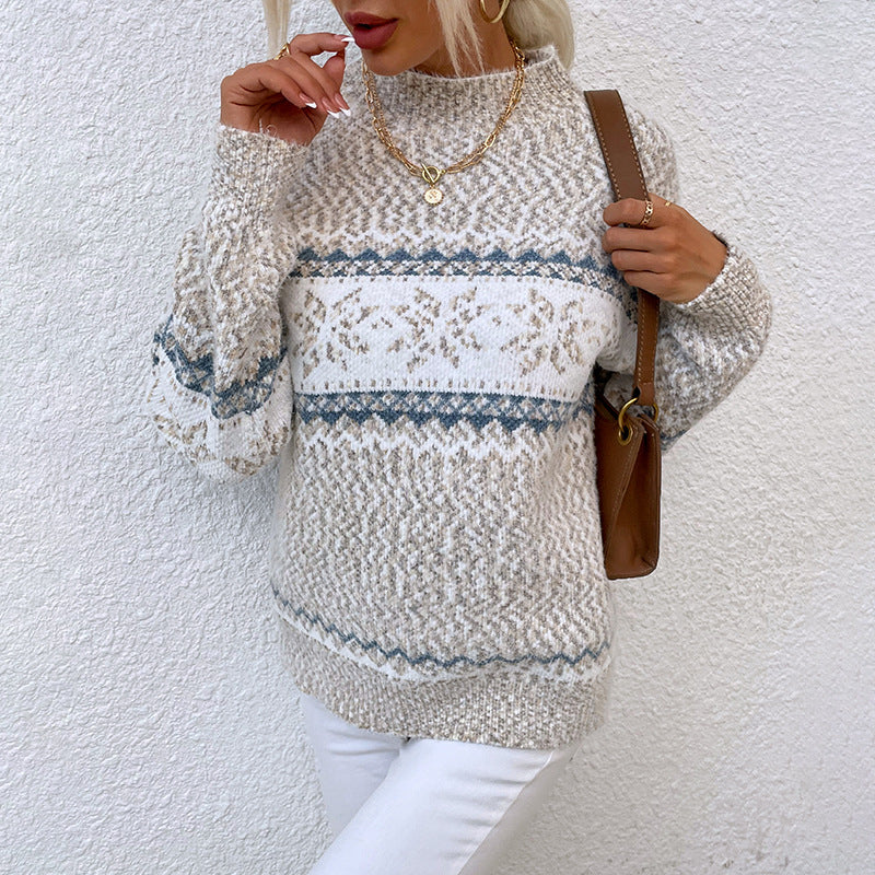 Damen Kuscheliger Oversized-Pullover mit Weihnachtsmotiv und hochschließendem Kragen Sovae
