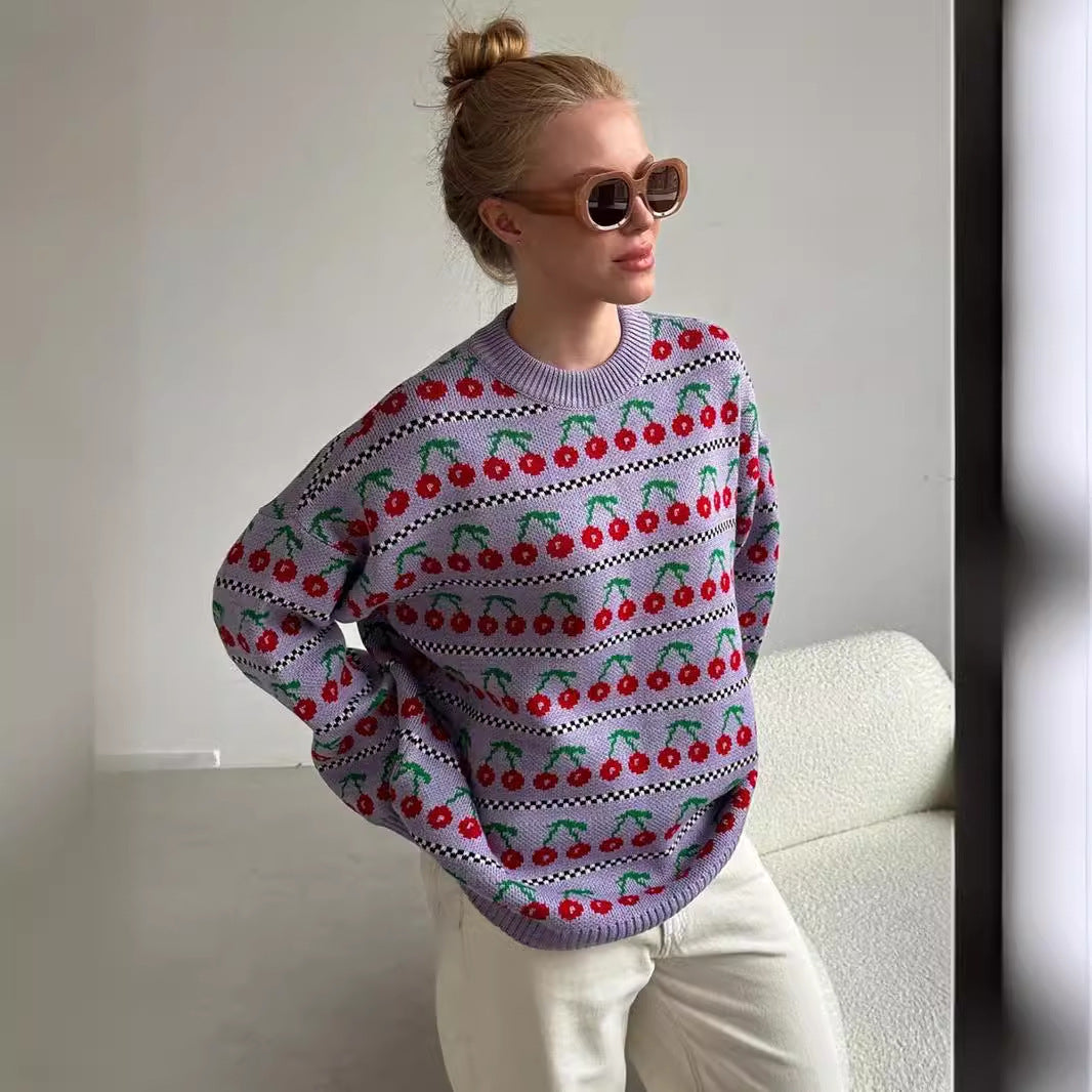 Damen Gemusterter Pullover mit fruchtigem Design Sovae