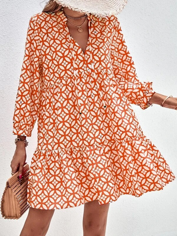 Damen Boho-Style Sommerkleid mit fließendem Schnitt und Rüschendetails Sovae
