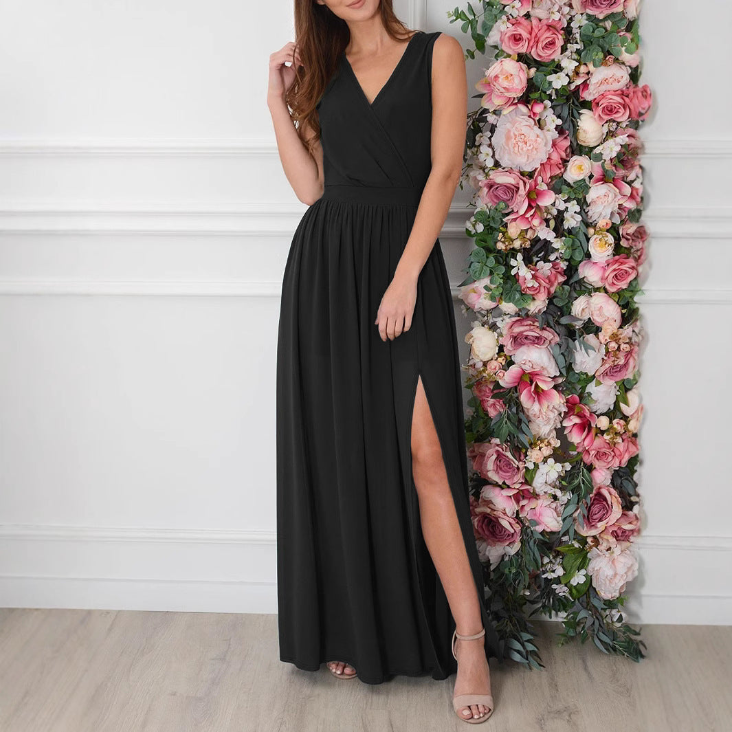 Damen Maxikleid mit raffiniertem Wickeldesign und verführerischem Beinschlitz Sovae