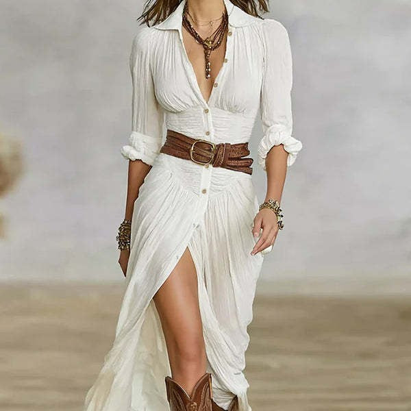 Damen Maxikleid mit taillierten Details und seitlichem Schlitz Sovae