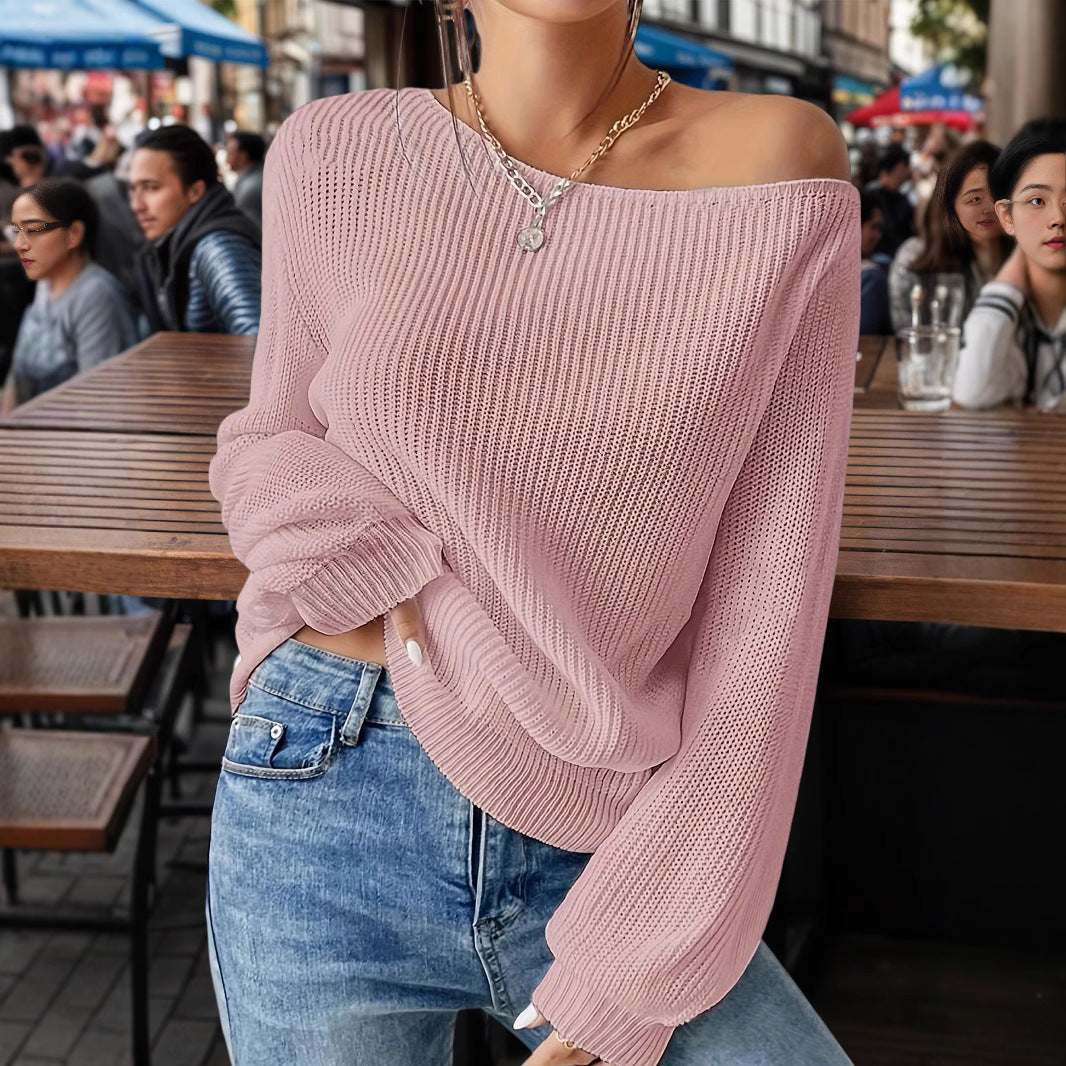 Damen lässiger Pullover mit asymmetrischem Schnitt und überschnittenen Schultern Sovae