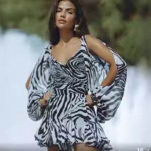 Damen luftiges Strandkleid mit langen, transparenten Ärmeln Sovae