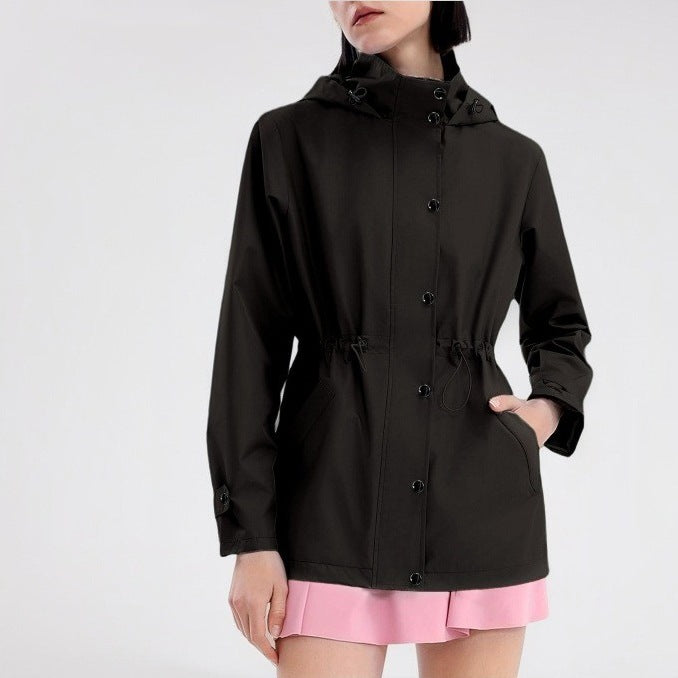 Damen modische Übergangsjacke mit praktischer Kapuze und verstellbarem Bund Sovae