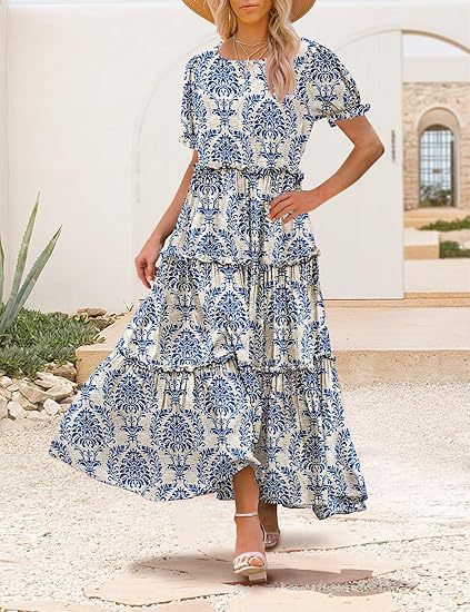 Damen Maxikleid mit floralen Rüschendetails und weitem Rock Sovae