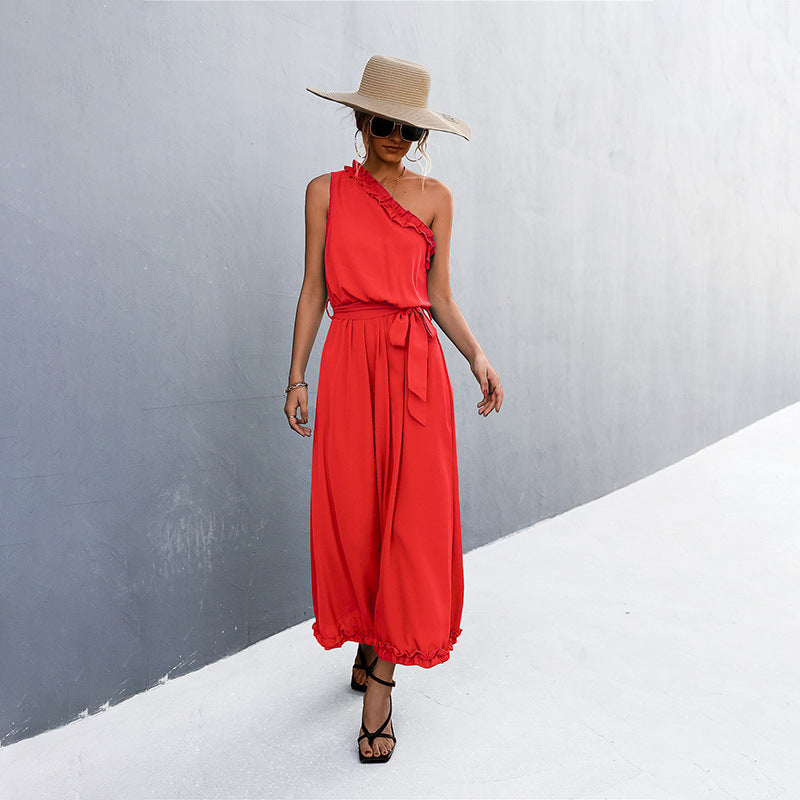 Damen Maxikleid mit schulterfreiem Design und eleganter Rüsche Sovae