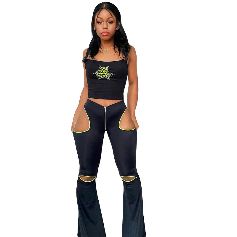 Damen Sportliche Flared Pants mit Cut-Out-Details Sovae