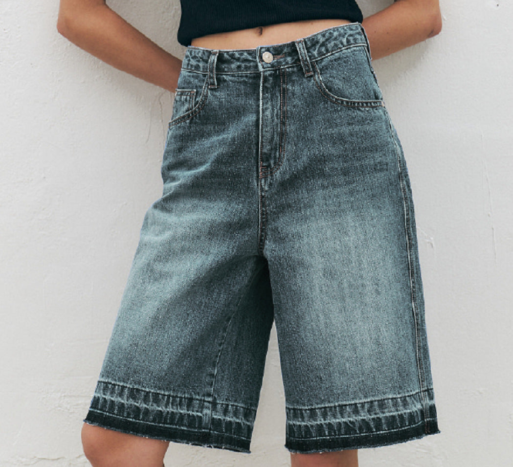 Damen Hochtaillierte Denim-Bermudas mit modernem Schnitt Sovae