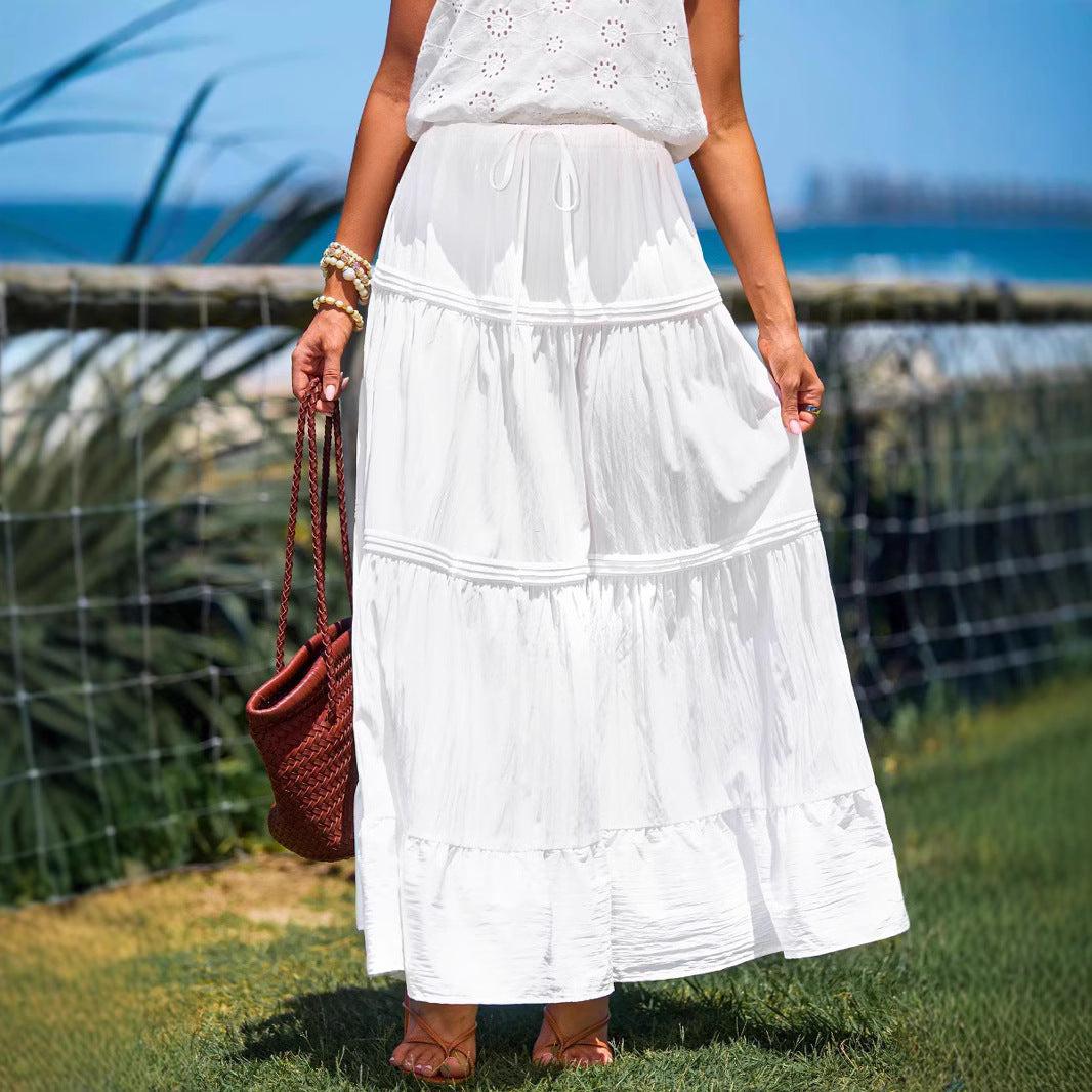 Damen Maxiraum Kleid mit romantischen Rüschen und elastischem Taillenbund Sovae
