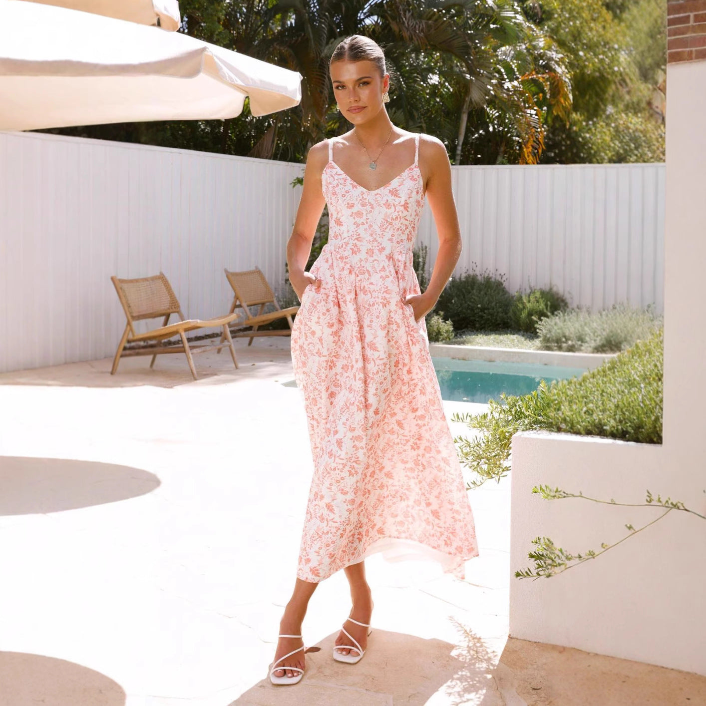 Damen Maxikleid mit floralen Mustern Sovae