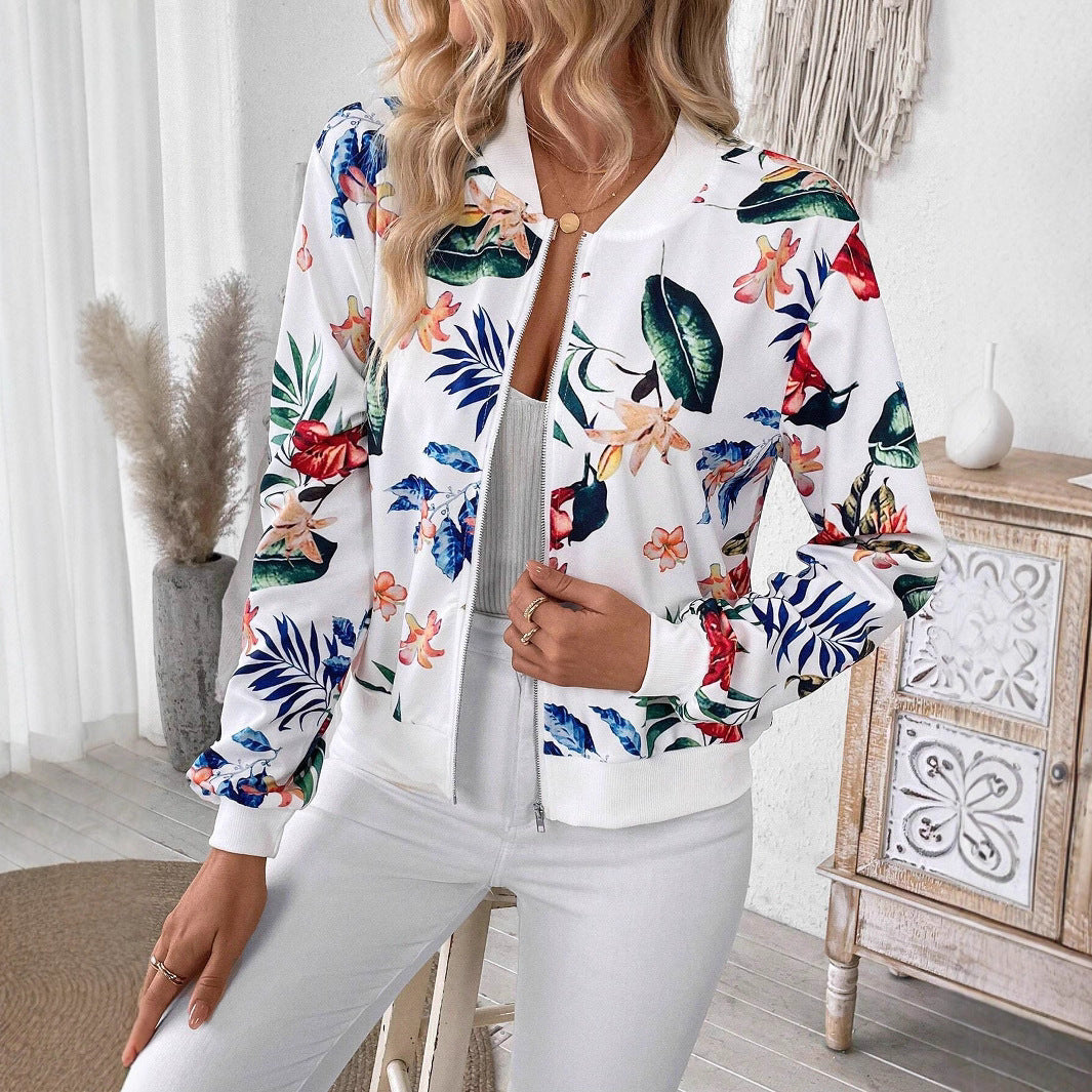 Damen Freizeitjacke mit floralem Design und Reißverschluss Sovae