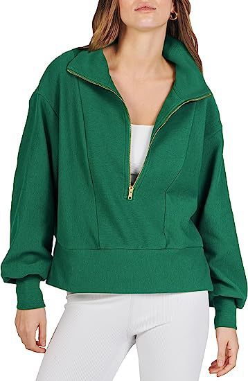 Damen sportlicher Fleece-Pullover mit Reißverschluss und lässigem Schnitt Sovae
